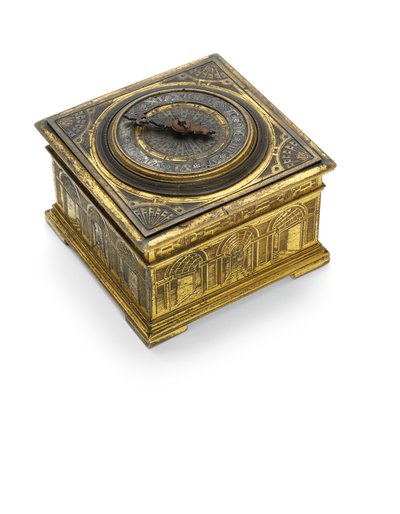 Elizabeth I engraved striking horizontal table clock, c.1590-1600 by Nicholas Vallin