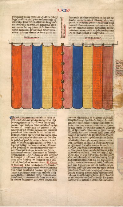 Curtain of the Tabernacle, one of six illustrated leaves from the Postilla Litteralis, ca. 1360-1 by Nicholas of Lyra