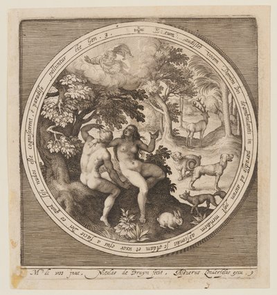 Adam and Eve hiding from the Lord, from The Creation to the Expulsion from Paradise by Nicolaes de Bruyn