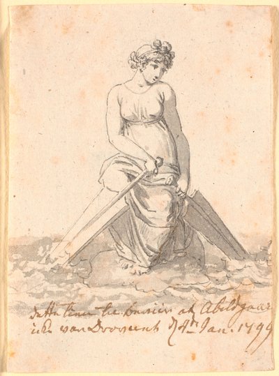 A Woman Sitting on a Stone in the Water with Two Oars or Rudders by Nicolai Abildgaard