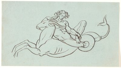 A Naked Man Reclining on a Goat with a Fish Tail by Nicolai Abildgaard