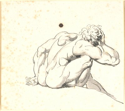 Seated Man Bent Forward, Seen from the Back with Right Hand to Head by Nicolai Abildgaard