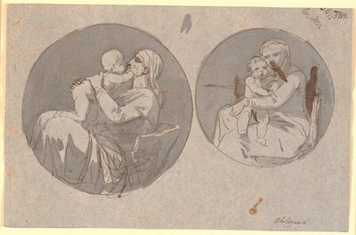 Two Circular Compositions of a Mother Sitting with Her Child in Her Arms by Nicolai Abildgaard