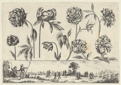 Horizontal Panel with a Row of Flowers Above a Frieze with Figures in a Landscape, 1645 by Nicolas Cochin