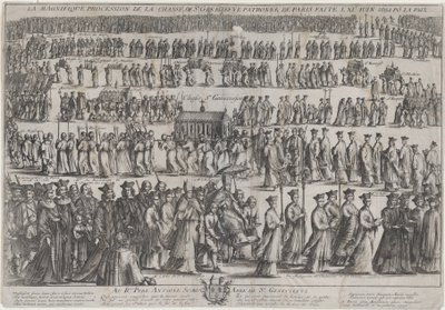 The Procession of the Casket of St. Genevieve, with Clerics and Laymen Marching in Six Rows by Nicolas Cochin