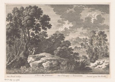 Landscape with Man, Woman, and Child on Rock by Pond by Nicolas Perelle