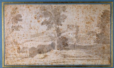 Landscape with a Large Tree in the Center and a Belvedere by Nicolas Poussin