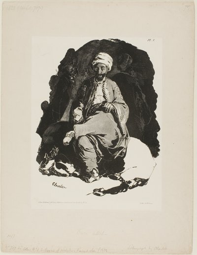 Seated Turk, plate one from Ink Sketches by Charlet by Nicolas Toussaint Charlet