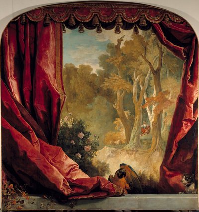 Decorative composition with curtains, landscape and animals by Nicolas de Largillière