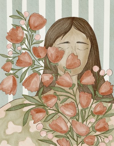 Serene Woman With Flowers by Nikita Jariwala