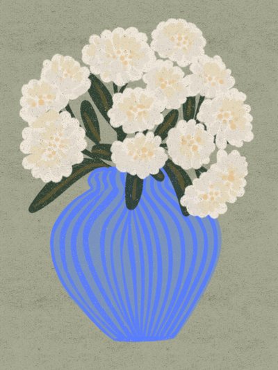 White Blooms Blue Vase by Nikita Jariwala