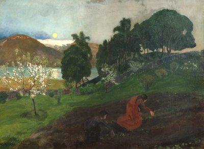 Spring Night in the Garden (Night Work in the Garden) by Nikolai Astrup