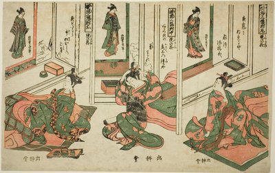 Set of Three Hanging Scrolls, Day Dream Plays by Nishimura Shigenaga