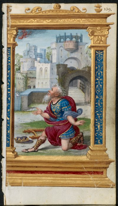 Leaf from a Book of Hours: King David in Prayer 2 of 3 Excised Leaves by Noel Bellemare