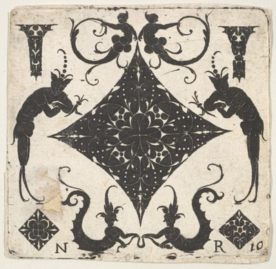 Concave Lozenge-shaped Panel and Grotesque Figures by Noel Rouillard