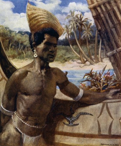 Native of New Georgia wearing Sunshade by Norman Hardy