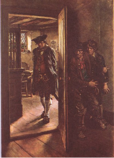 We were both hidden by the open door, from Treasure Island published by MacDonald 1947 by Norman Mills Price