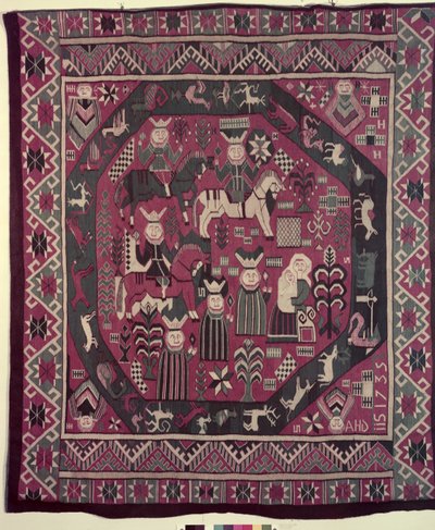 Carpet depicting knights, a mother with her child and various other figures, 1735 by Norwegian School