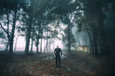 Lone Man Foggy Forest by Nuno Araujo