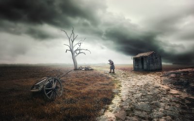 Solitary Figure Stormy Sky by Nuno Araujo