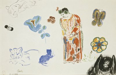 Study Sheet: Woman, Flowers, and Animals by Odilon Redon