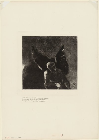Glory and Praise to You, Satan, in the Heights of Heaven, Where You Reigned, and in the Depths of Hell, Where, Vanquished, You Dream in Silence! (plate 8 of 9) by Odilon Redon