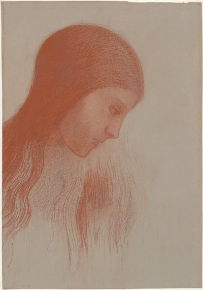 Head of a Young Girl in Profile by Odilon Redon