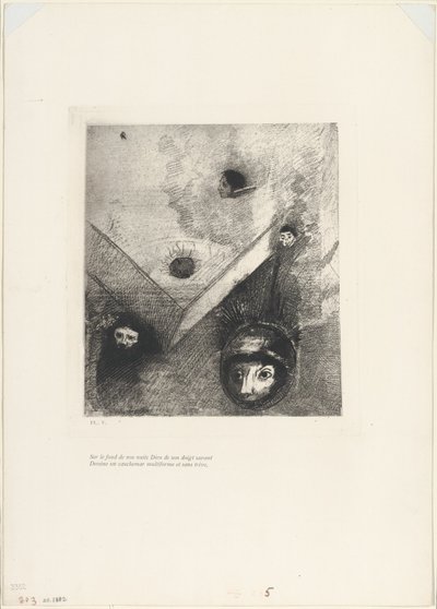 On the Backdrop of Our Nights God with His Knowing Finger Traces a Multiform Implacable Nightmare, plate 6 of 9 by Odilon Redon