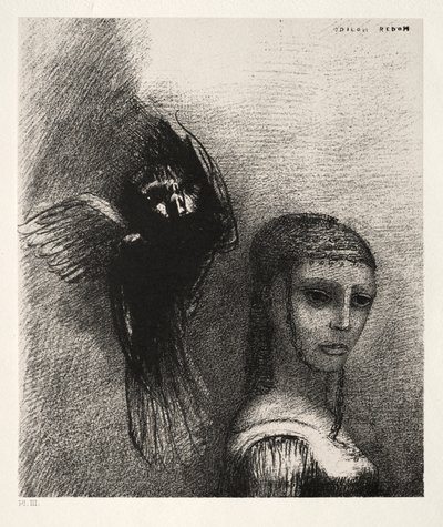 The Temptation of Saint Anthony First Series: And a Large Bird, Descending from the Sky by Odilon Redon