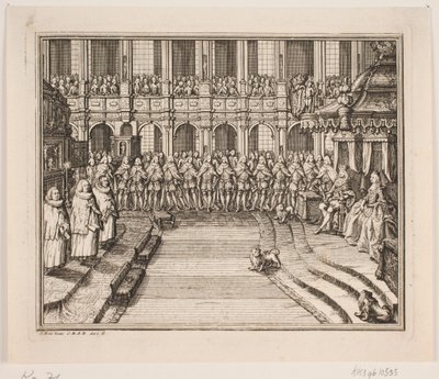 King Frederik V and Queen Louise during the Coronation Ceremony in Frederiksborg Castle Church. Illustration for Frederik IV