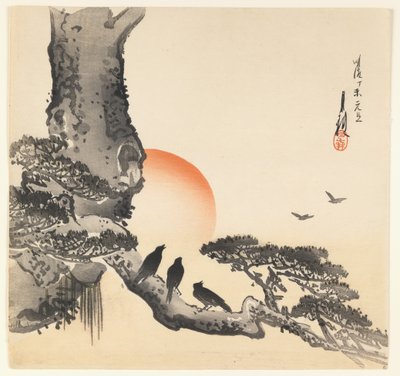 Crows on a Tree Trunk (Meiji Period, c.1890-1910) by Ogata Gekko