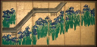 Irises at Yatsuhashi (Eight Bridges) by Ogata Korin