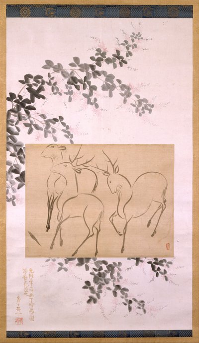 Preliminary Drawing of Three Deer Mounted on a Hanging-scroll, 19th Century Painting by Ogata Korin