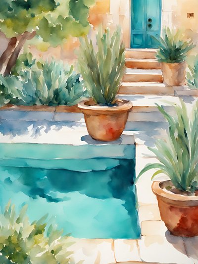Mediterranean Poolside Garden by Ohkimiko