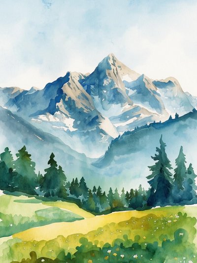 Serene Watercolor Mountains by Ohkimiko