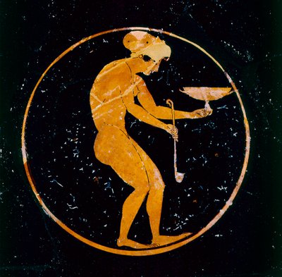 Athenian Red-Figure Cup with Naked Girl with Cup and Ladle Inside, 520 BC by Oltos