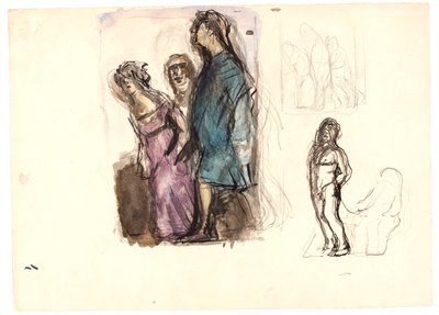 Colored Sketch for "Diogenes" and Two Other Sketches by Oluf Hartmann