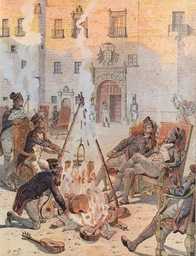 Napoleon Witnessing Some of His Troops Relaxing at Burgos by Onfray de Breville Job