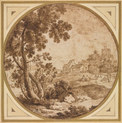 Landscape with Buildings and Figures by Onorio Marinari