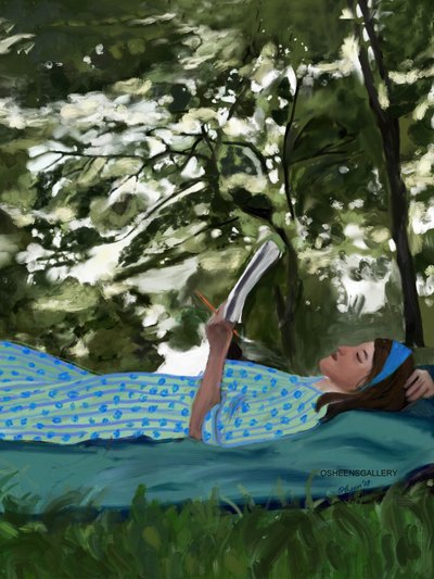 Peaceful Reading Outdoors by Osheensgallery