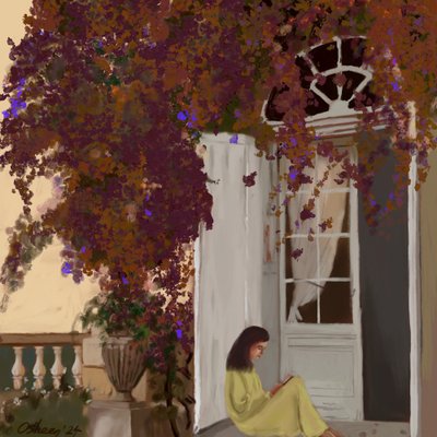 Serene Garden Reading by Osheensgallery