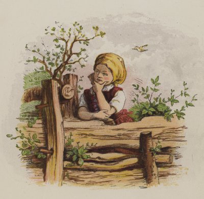 Pensive Girl Leaning on a Fence by Oskar Pletsch