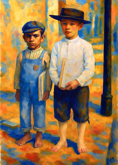 Barefoot Schoolboys with Books by Osvaldo Russo