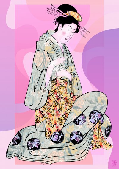 Elegant Geisha Kneeling by Osvaldo Russo