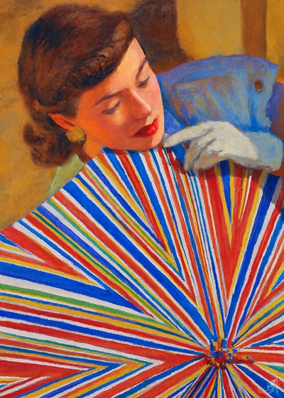 Elegant Lady Striped Umbrella by Osvaldo Russo