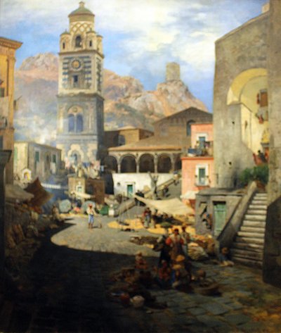 Marketplace of Amalfi by Oswald Achenbach