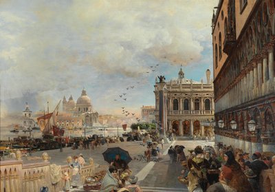 Venice, a View of the Piazzetta, with the Biblioteca Marciana, Santa Maria della Salute and the Dogana by Oswald Achenbach