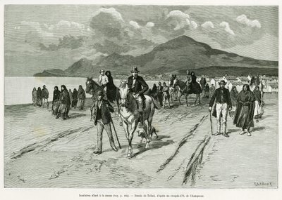 Islanders going to mass. Engraving by Tofani, to illustrate the story 