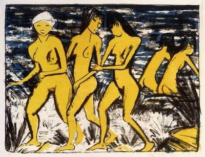 Five Yellow Nudes on the Water by Otto Mueller