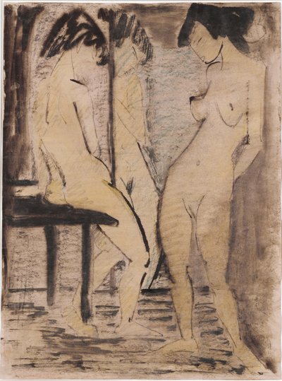 Three female nudes by Otto Muller or Mueller